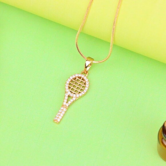 "Sparkling Rose Gold Tennis Racket Pendant, XPPT1313 - Picture 12 of 12